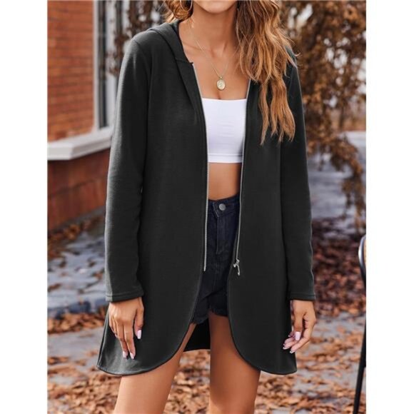 Women's Lightweight Zip-Up‎ Hoodie-Oversized Tunic Sweatshirt Cardigan w/ Pocket - Picture 4 of 7